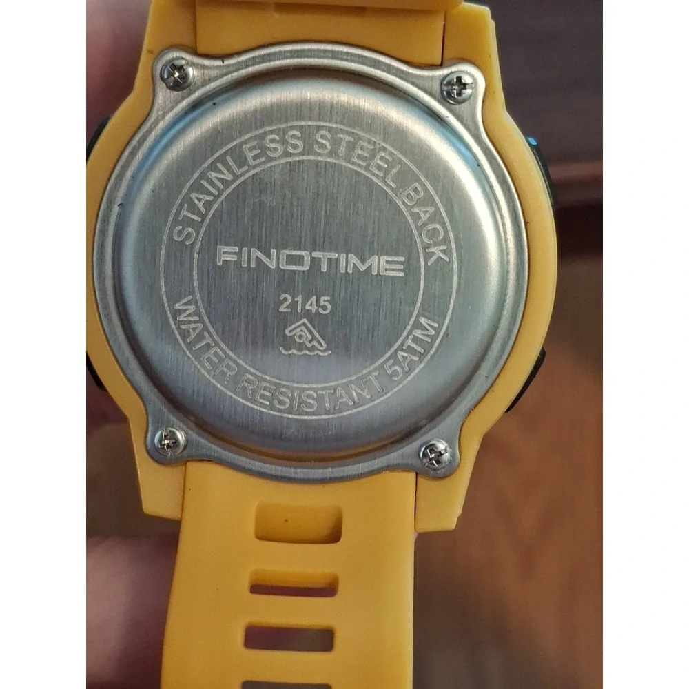 NIB Findtime Mens Sport Watch. Fitness Tracking,stopwatch,alarm,42mm,yellowband.